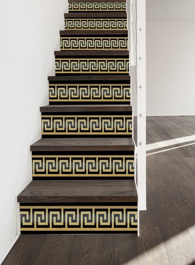 A1GRAPHIX 13 Pieces Self-Adhesive Stair Riser Stickers, Peel and Stick Staircase Decals, Geometric Pattern Waist Lines, Wall Border Stickers (7x40 inch, Brushed Gold) - Image 3