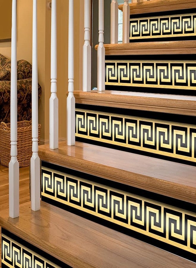 A1GRAPHIX 13 Pieces Self-Adhesive Stair Riser Stickers, Peel and Stick Staircase Decals, Geometric Pattern Waist Lines, Wall Border Stickers (7x40 inch, Brushed Gold) - Image 1