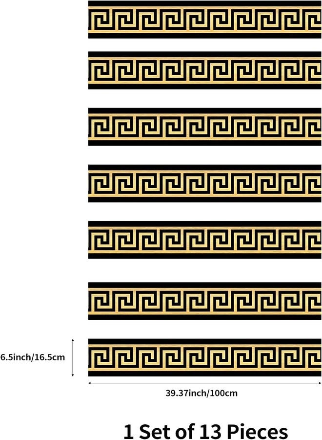 A1GRAPHIX 13 Pieces Self-Adhesive Stair Riser Stickers, Peel and Stick Staircase Decals, Geometric Pattern Waist Lines, Wall Border Stickers (7x40 inch, Brushed Gold) - Image 4