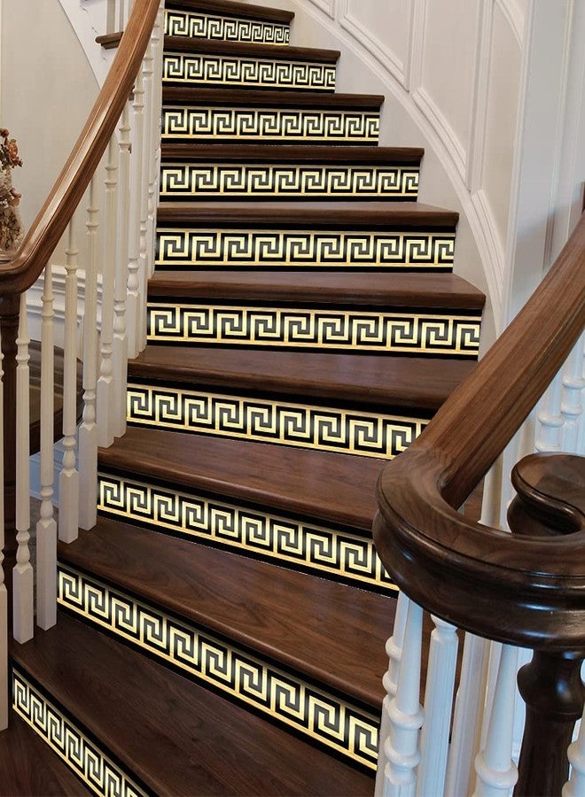A1GRAPHIX 13 Pieces Self-Adhesive Stair Riser Stickers, Peel and Stick Staircase Decals, Geometric Pattern Waist Lines, Wall Border Stickers (7x40 inch, Brushed Gold) - Image 2