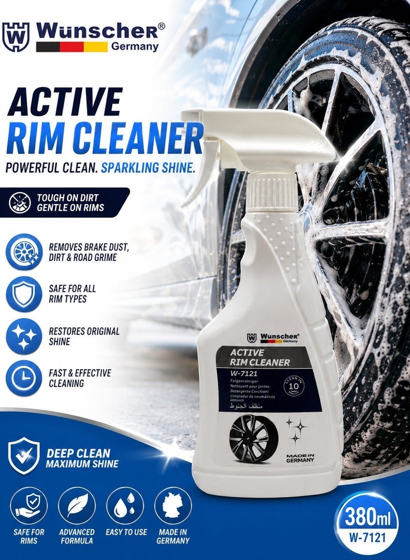 Wunscher Active Rim Cleaner 380ml W-7121 – Powerful, Acid-Free Wheel Cleaner for Alloy, Chrome & Steel Rims, Removes Brake Dust, Iron Build-Up, Rust Spots, and Dirt, Non-Corrosive, pH Neutral, Safe for All Finishes, Instant Results for Spotless, Shiny Wheels. - Image 2