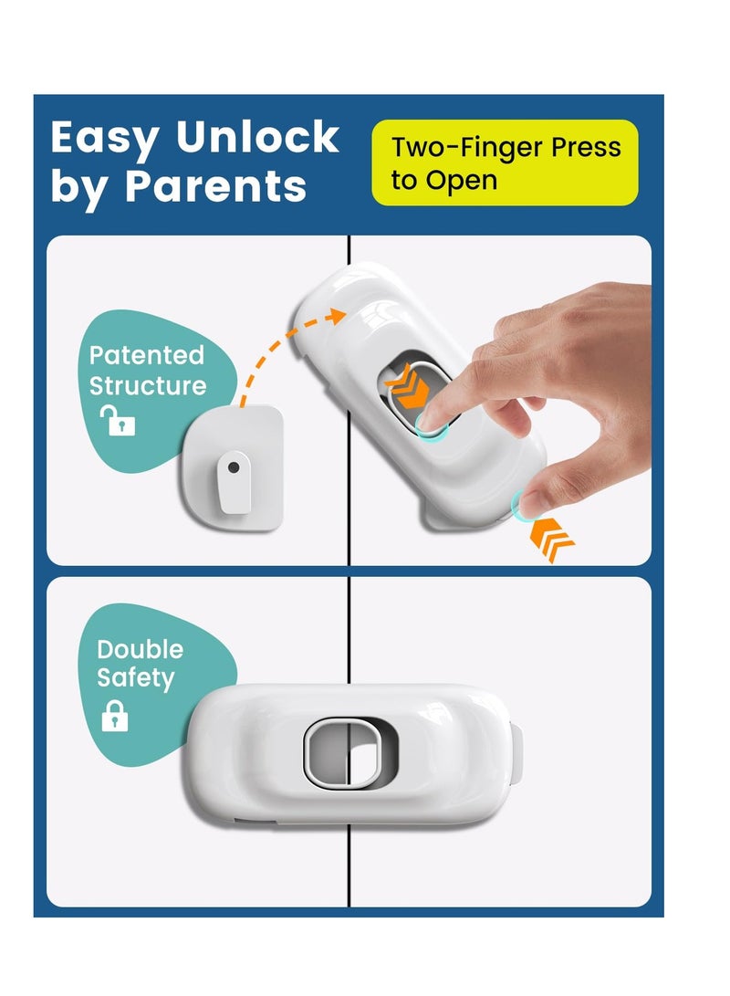Excefore Cabinet Fridge Locks Baby Proofing, 6 PACK Childproof Latches with Adhesive for Drawer Cupboards Closet and Pantry Door, Baby Child Safety Refrigerator Locks with Strong 3M Adhesive Pad, White - Image 4