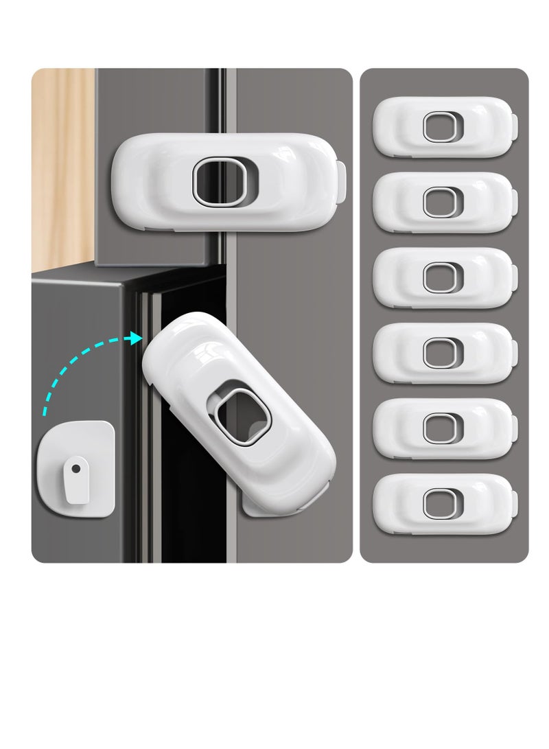 Excefore Cabinet Fridge Locks Baby Proofing, 6 PACK Childproof Latches with Adhesive for Drawer Cupboards Closet and Pantry Door, Baby Child Safety Refrigerator Locks with Strong 3M Adhesive Pad, White - Image 1