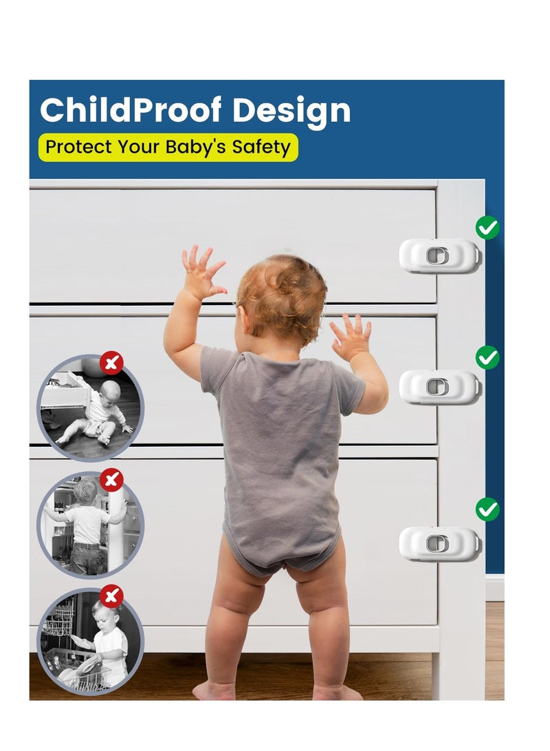 Excefore Cabinet Fridge Locks Baby Proofing, 6 PACK Childproof Latches with Adhesive for Drawer Cupboards Closet and Pantry Door, Baby Child Safety Refrigerator Locks with Strong 3M Adhesive Pad, White - Image 3