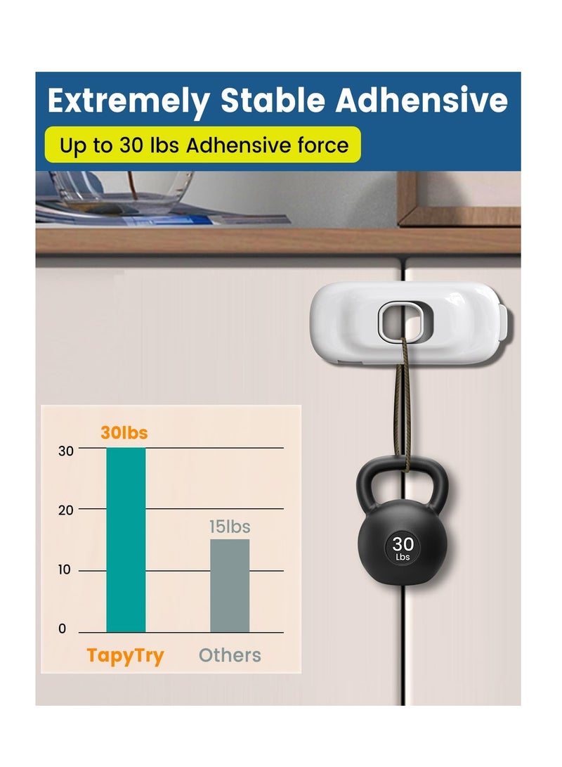 Excefore Cabinet Fridge Locks Baby Proofing, 6 PACK Childproof Latches with Adhesive for Drawer Cupboards Closet and Pantry Door, Baby Child Safety Refrigerator Locks with Strong 3M Adhesive Pad, White - Image 5