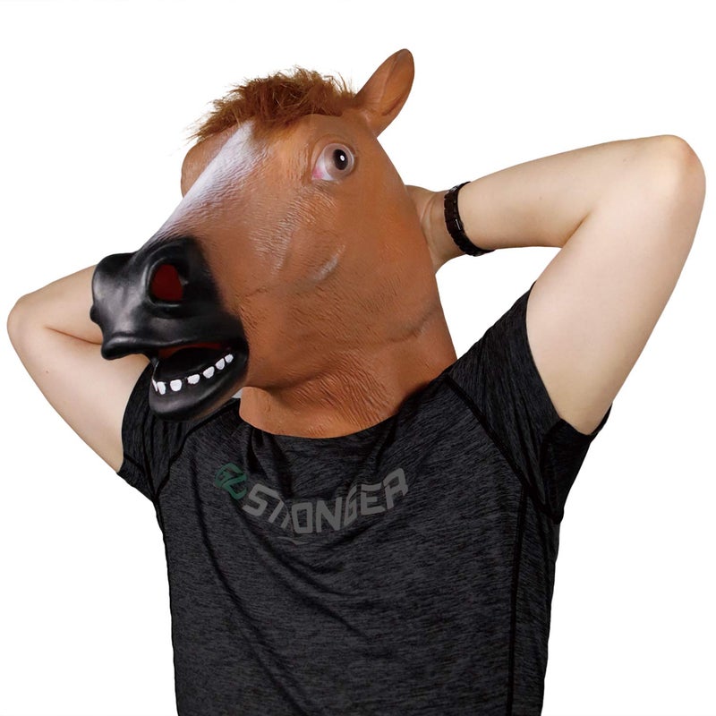 MOLEZU Horse Head Mask for Adult, Brown Horse Head Latex Animal Mask, Novelty Halloween Costume for Masquerade Party. - Image 2
