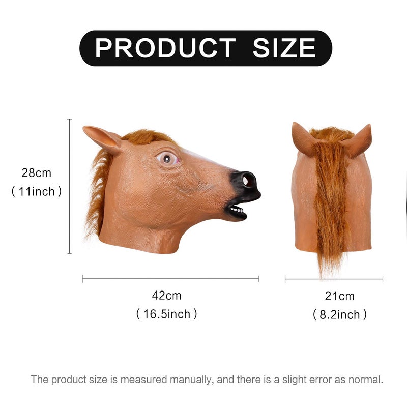 MOLEZU Horse Head Mask for Adult, Brown Horse Head Latex Animal Mask, Novelty Halloween Costume for Masquerade Party. - Image 4