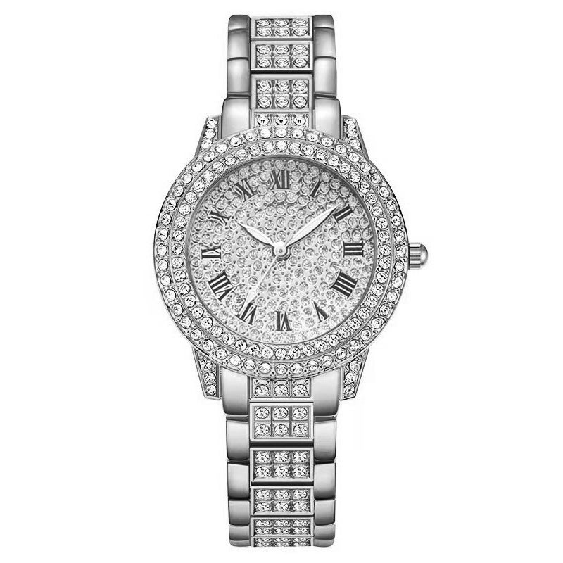 Electronic Watch Womens Niche Diamond Quartz Watch Student Rose Gold Roman Pattern Full Diamond Womens Watch Wholesale Silver