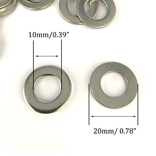 NACX M10 Flat Washer, 304 Stainless Steel, 10mm ID, 20mm OD, 2mm Thickness, Plain Finish, for Bolt and Screw (Pack of 100) - Image 2