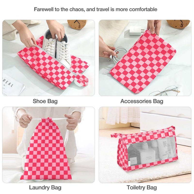 Hatisan 8 Set Packing Cubes for Suitcases,Packing Cube with Shoe,Cosmetics,Clothing, and Accessories Bags Packing Cubes for Travel Luggage Organizer Women Men(Rose Checkered) - Image 5