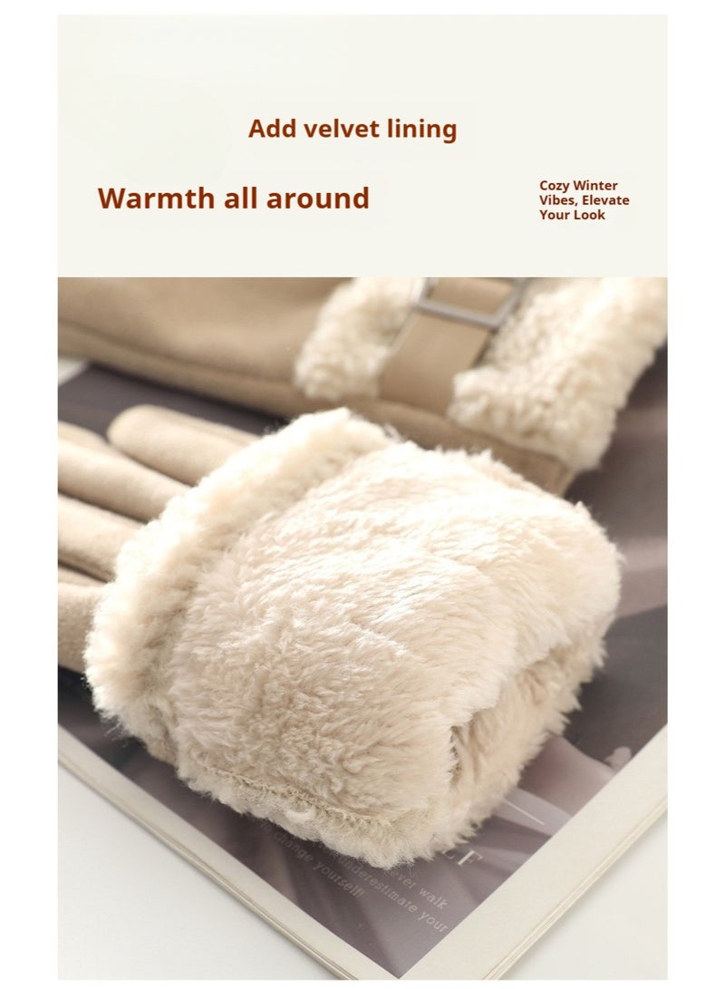 قفازات نسائية شتوية سميكة ودافئة مبطنة بالفرو الحراري للقيادة والأنشطة الخارجية – أسود - Image 4