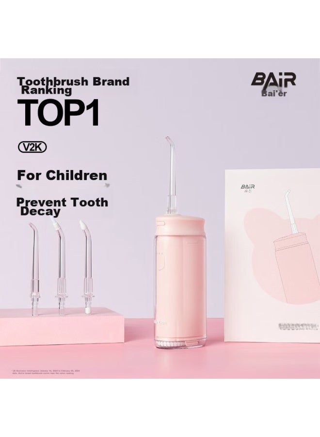 B-Air Bair V2k Children's Electric Oral Irrigator For Ages 6-10 Home Portable Orthodontic Oral Dental Cleaning Water Flosser For Kids, Cute Pink - Image 1