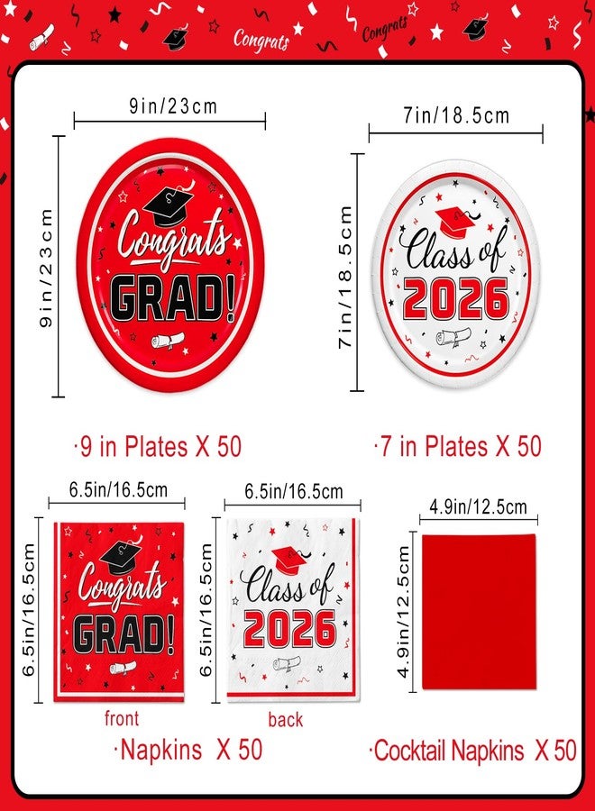 Oigco Graduation Red Party Supplies Kit Dinner Plates Dessert Plates and Napkins for Congrats Grad Party Decorations, Serves 50 - Image 2