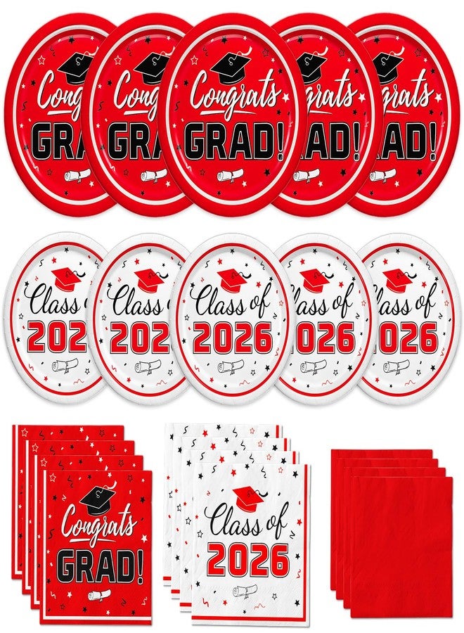 Oigco Graduation Red Party Supplies Kit Dinner Plates Dessert Plates and Napkins for Congrats Grad Party Decorations, Serves 50 - Image 1