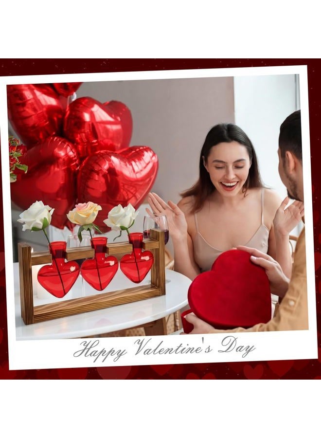 Remerry Valentines Day Plant Terrarium with Wooden Stand Heart Love Bulb Glass Vase Planter Propagation Station Tabletop Planter for Hydroponics Decor Plant Lover Gift (Modern,12.6 x 7.3 x 4.1 Inch) - Image 4
