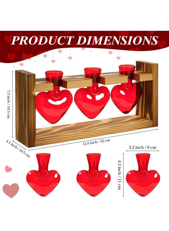Remerry Valentines Day Plant Terrarium with Wooden Stand Heart Love Bulb Glass Vase Planter Propagation Station Tabletop Planter for Hydroponics Decor Plant Lover Gift (Modern,12.6 x 7.3 x 4.1 Inch) - Image 5