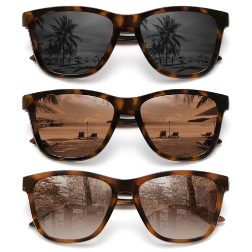 MEETSUN Polarized Sunglasses for Women Men Trendy Classic Retro Designer Style Fashion UV400 Protection 3 PACK Tortoise Brown Grey - Image 1