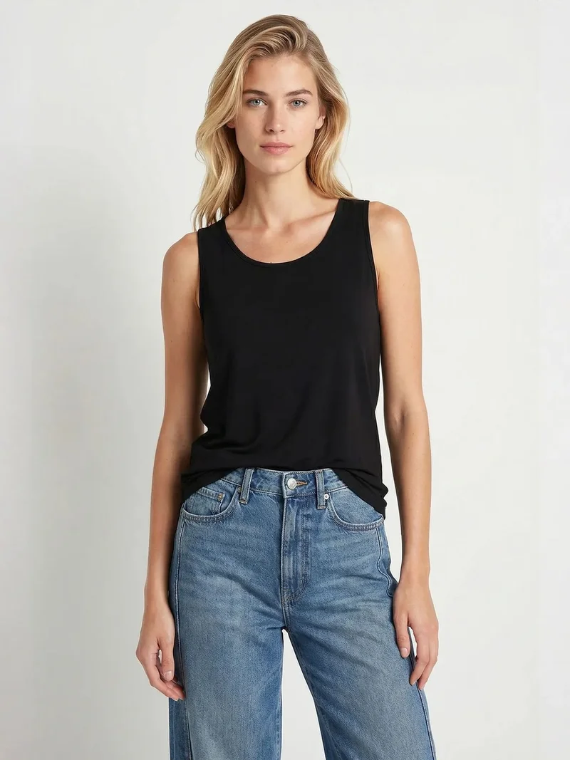 السعادة في إسطنبول ISTANBUL Crew Neck Sleeveless Viscose Blend Shell Top