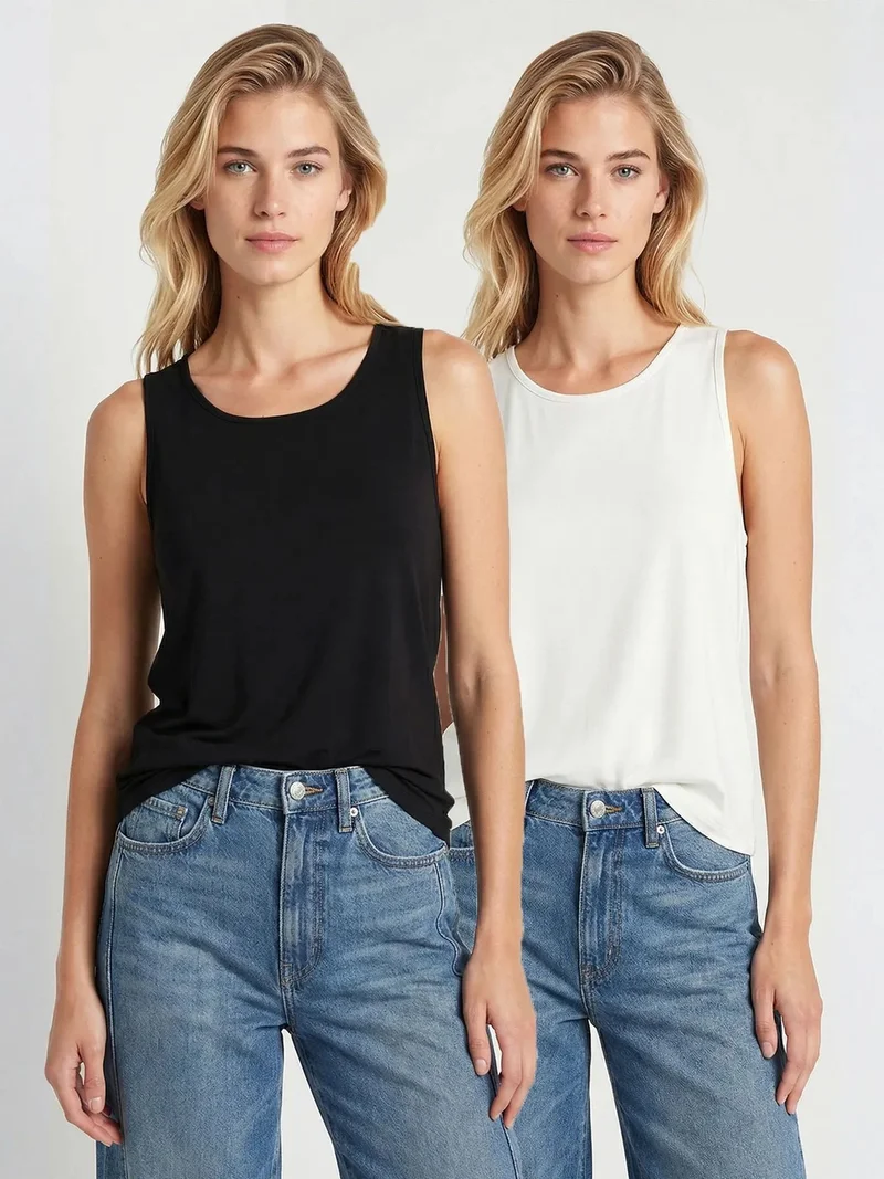 السعادة في إسطنبول ISTANBUL Crew Neck Sleeveless Viscose Blend Shell Top