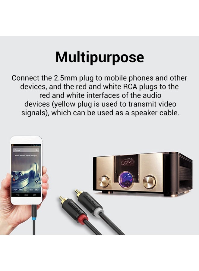 VENTION 2.5mm Male to 3RCA Male AV Cable 1.5M Black Model # BCCBG - Image 4