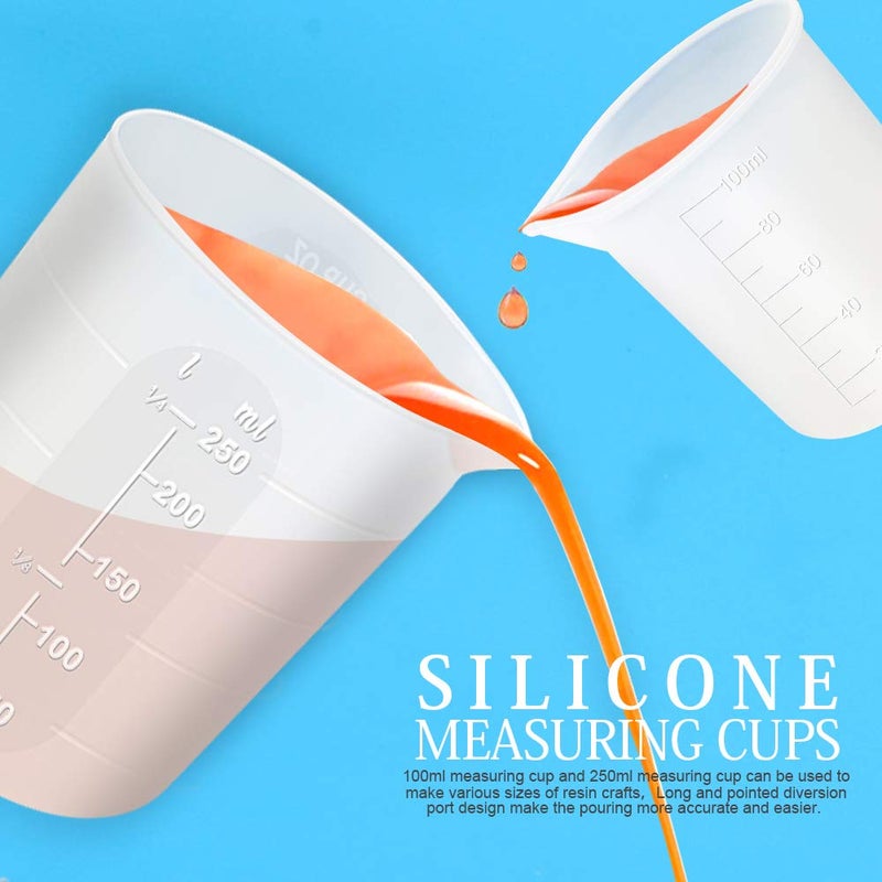 LEOBRO Silicone Measuring Cups for Epoxy Resin, 250 & 100ml Reusable Epoxy Resin Mixing Cups, Silicone Pouring Cup, with Stir Sticks, Finger Cots, Tweezers - Image 2