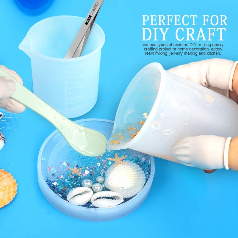 LEOBRO Silicone Measuring Cups for Epoxy Resin, 250 & 100ml Reusable Epoxy Resin Mixing Cups, Silicone Pouring Cup, with Stir Sticks, Finger Cots, Tweezers - Image 3