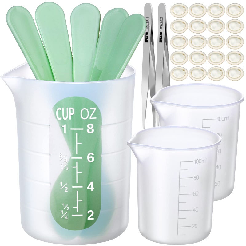 LEOBRO Silicone Measuring Cups for Epoxy Resin, 250 & 100ml Reusable Epoxy Resin Mixing Cups, Silicone Pouring Cup, with Stir Sticks, Finger Cots, Tweezers - Image 1