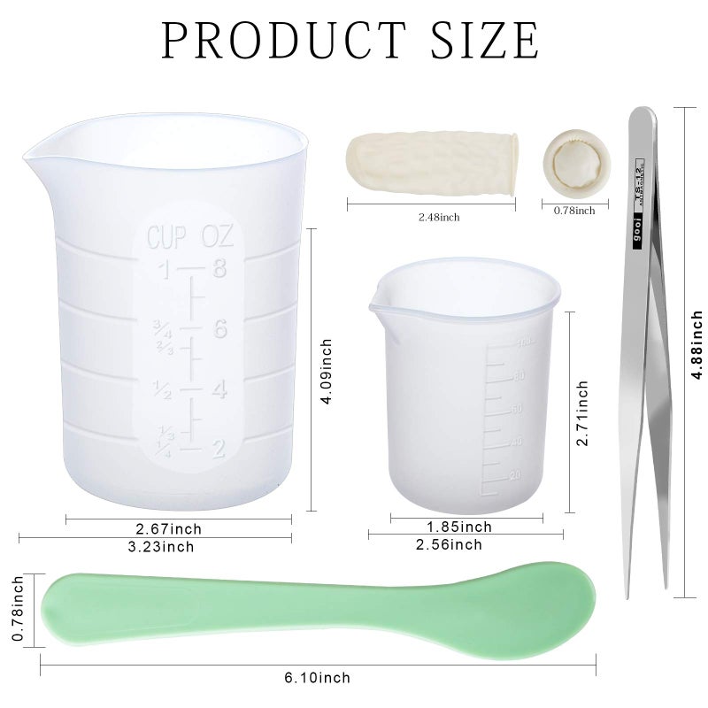 LEOBRO Silicone Measuring Cups for Epoxy Resin, 250 & 100ml Reusable Epoxy Resin Mixing Cups, Silicone Pouring Cup, with Stir Sticks, Finger Cots, Tweezers - Image 5