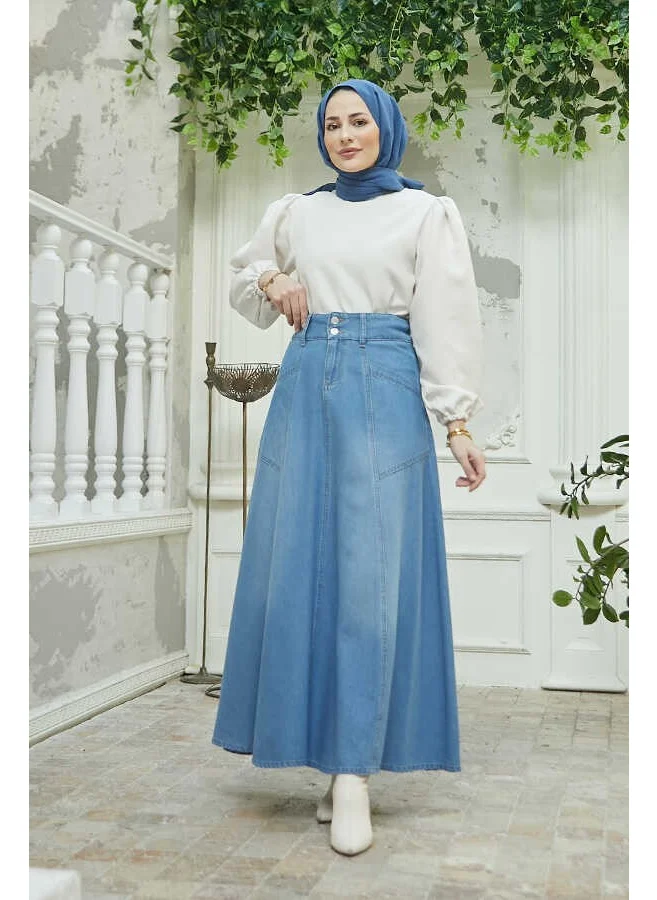 Neways 2195-DENIM Mevlana Denim Skirt Dark Blue