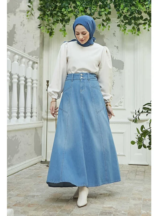 Neways 2195-DENIM Mevlana Denim Skirt Dark Blue