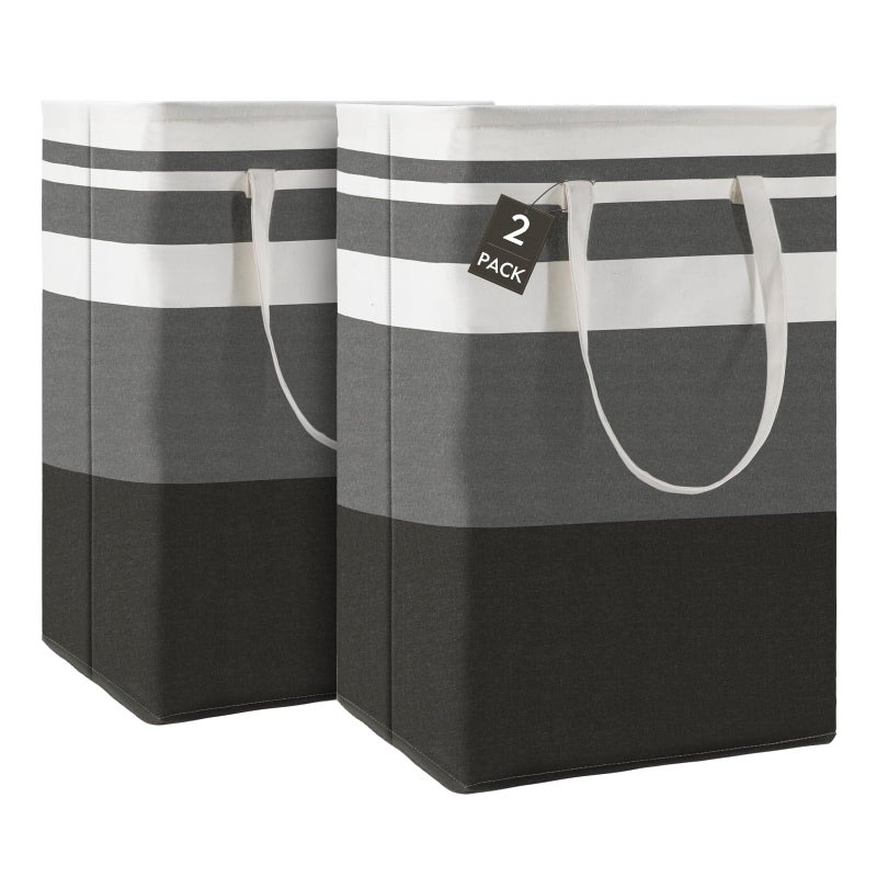 Maxsilan 80L 2Pack Freestanding Laundry Basket with Extended Handle Collapsible Large Cotton Clothes Hamper Storage Basket Gradient Grey