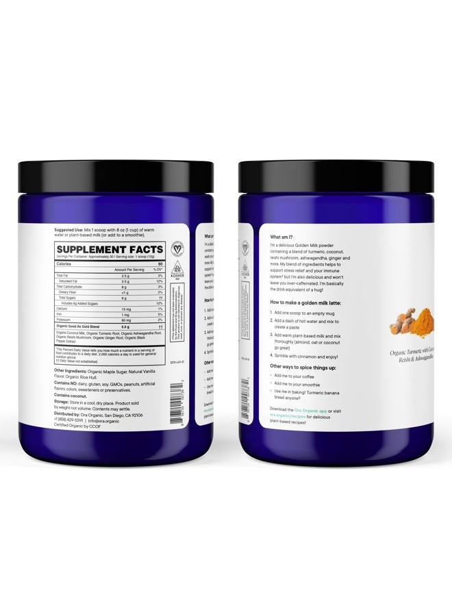 Ora Organic Golden Milk Powder - Ayurvedic Turmeric Powder with Organic Adaptogens - Ashwagandha, Reishi and Ginger | Organic, Gluten-Free, Soy-Free, Vegan, Non-GMO - Maple & Vanilla, 30 Servings - Image 4