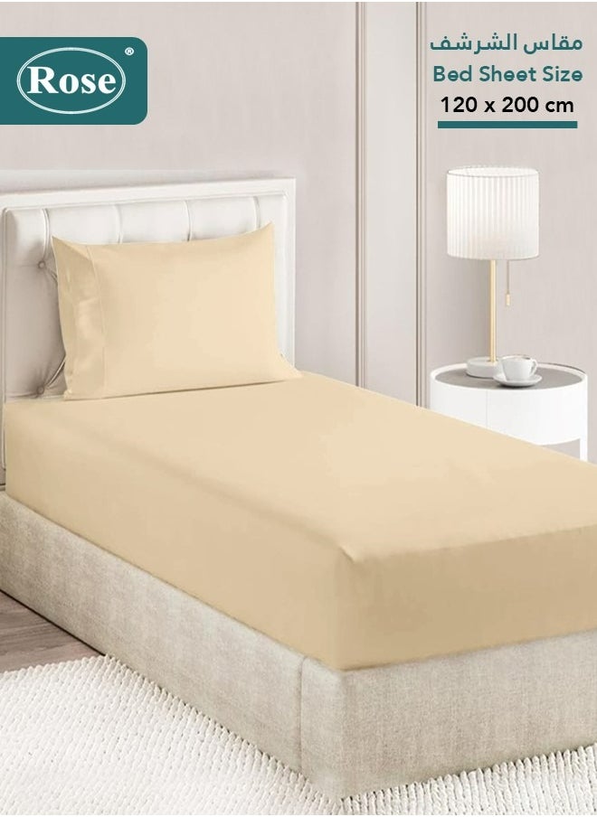 Rose - Rose Luxurious Plain Fitted Sheet with Deep Pockets and Pillow Case, Bed Sheet 2-Pieces Set, Soft & Cozy Microfiber Breathable and Cooling, Extra Twin Size 120x200+38 cm, Beige - Image 1