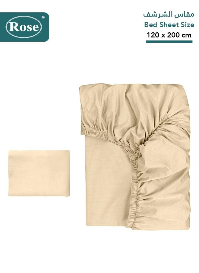 Rose - Rose Luxurious Plain Fitted Sheet with Deep Pockets and Pillow Case, Bed Sheet 2-Pieces Set, Soft & Cozy Microfiber Breathable and Cooling, Extra Twin Size 120x200+38 cm, Beige - Image 1