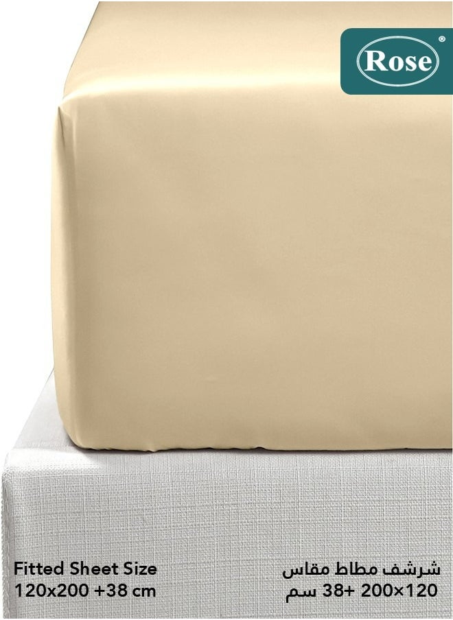 Rose - Rose Luxurious Plain Fitted Sheet with Deep Pockets and Pillow Case, Bed Sheet 2-Pieces Set, Soft & Cozy Microfiber Breathable and Cooling, Extra Twin Size 120x200+38 cm, Beige - Image 1