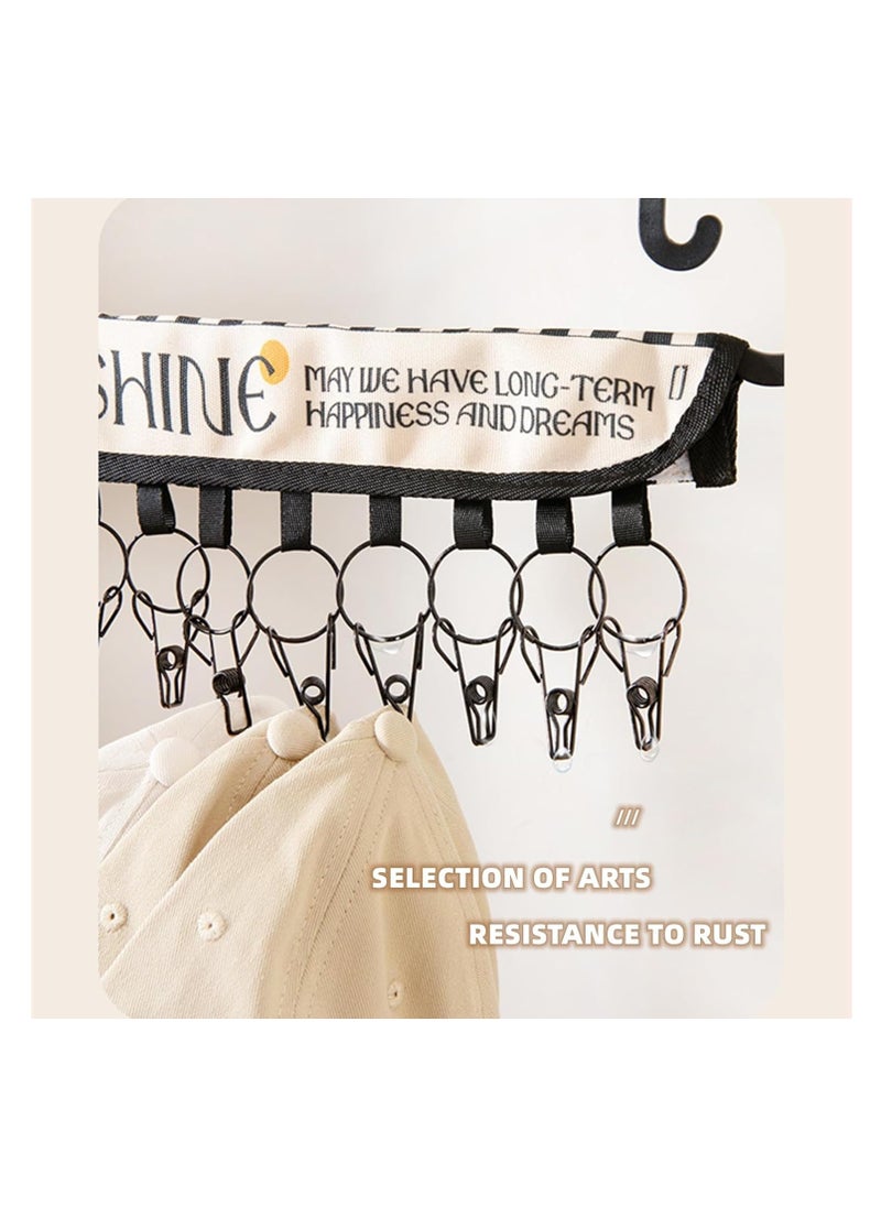 SYOSI - Folding Hat Rack With Stainless Steel Clips - Multifunctional Cap Organizer Hanger For Closet, Travel Clothespins 10 Baseball Caps, Socks, Bras, And Accessories Beige - Image 1