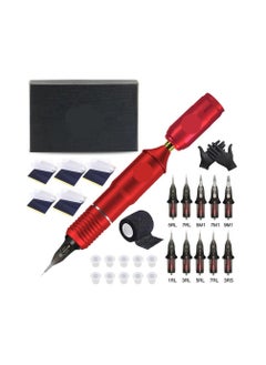 Generic 1-Set Tattoo Kit,Tattoo Pen Rotary Tattoo Machine Tattoo Set with Tattoo Needles Bandage and Gloves and 5 Pieces Tattoo Transfer Paper,Tattoo Machine Colour Red  - Image 1