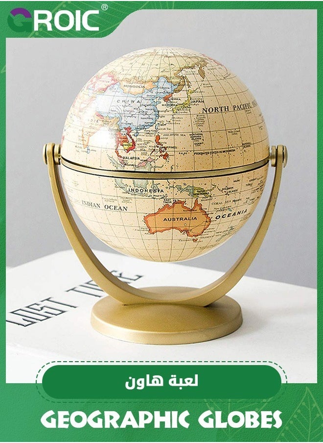 GROIC Vintage World Globe, Geographic Globes Antique Globe Mini World Map Globe, Vintage Political World Educational Modern Desktop Decoration for School, Home, Office（Diameter 3.9 inch）  - Image 2