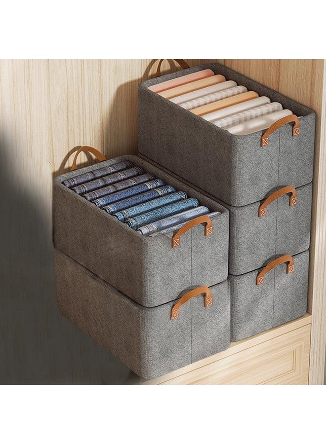 JD FRESH JD FRESH 5 Pcs Woven Cloth Organizer for Storage/Foldable Wardrobe Organizer with Durable Handles/Wardrobe Organizer for Storage/Clothes Baskets for Organizing Shirts/Pants/Jeans/Dress/Sweaters (Grey)  - Image 1