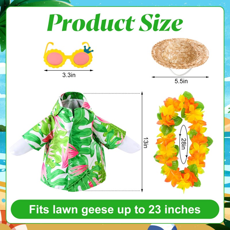 DECOHS 4 Pcs/Set Hawaiian Porch Goose Outfits, Summer Lawn Goose Costume, Yard Goose Clothes Hawaiian Wreath with Straw Hat Glasses for 23" Statue Patio Garden Decoration - Image 2