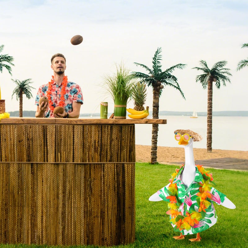 DECOHS 4 Pcs/Set Hawaiian Porch Goose Outfits, Summer Lawn Goose Costume, Yard Goose Clothes Hawaiian Wreath with Straw Hat Glasses for 23" Statue Patio Garden Decoration - Image 4
