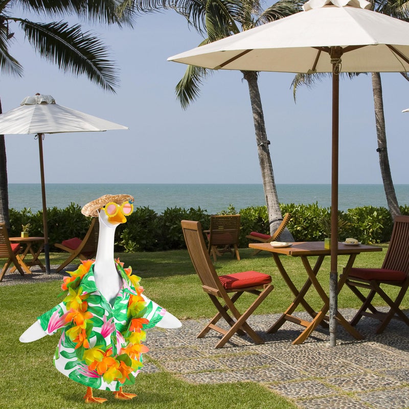 DECOHS 4 Pcs/Set Hawaiian Porch Goose Outfits, Summer Lawn Goose Costume, Yard Goose Clothes Hawaiian Wreath with Straw Hat Glasses for 23" Statue Patio Garden Decoration - Image 5