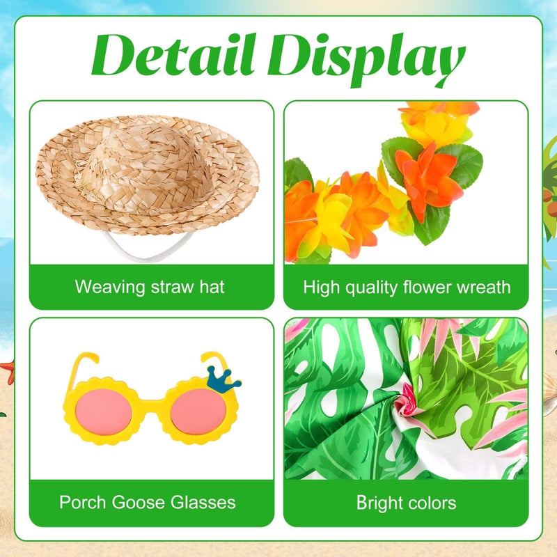 DECOHS 4 Pcs/Set Hawaiian Porch Goose Outfits, Summer Lawn Goose Costume, Yard Goose Clothes Hawaiian Wreath with Straw Hat Glasses for 23" Statue Patio Garden Decoration - Image 3