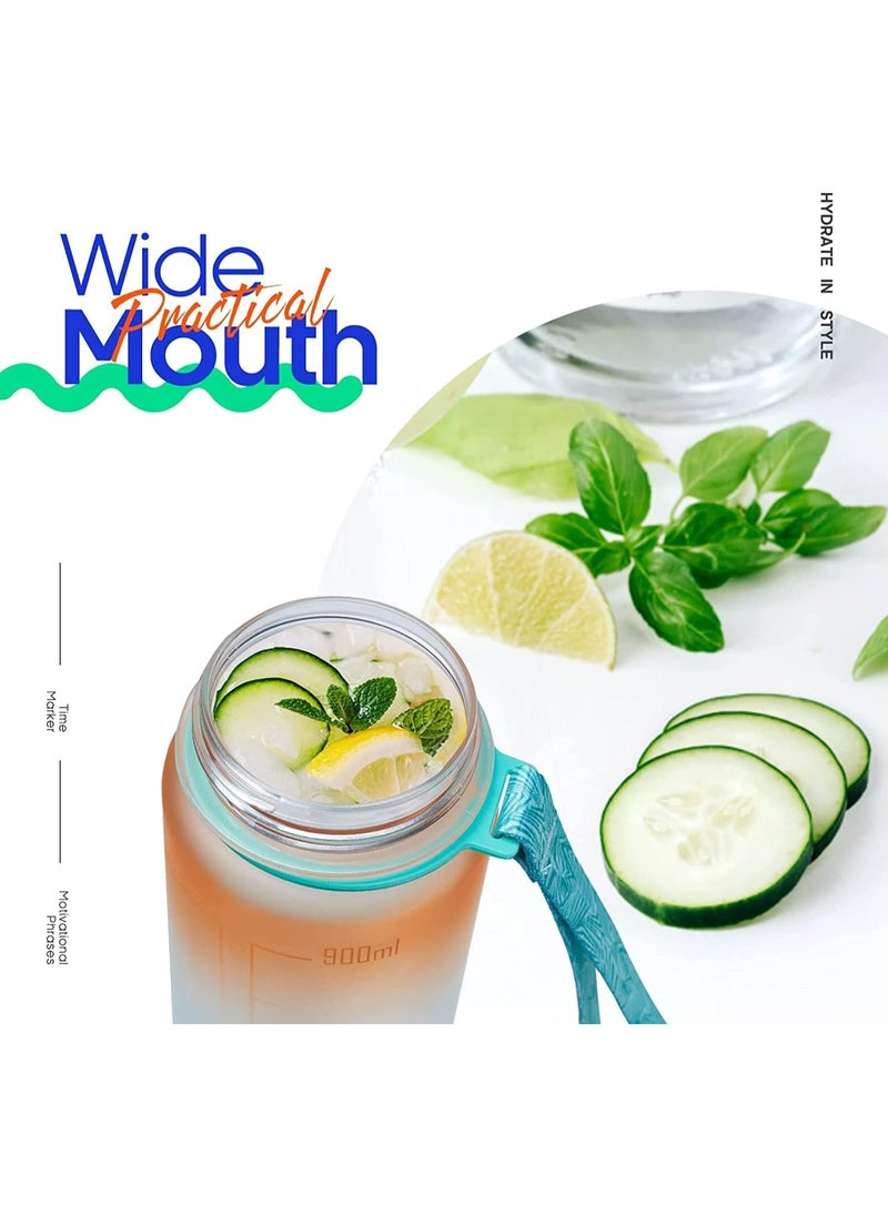 MODERN HOME - Sport Water Bottle 1L 32oz with Motivational Time Marker Straw Strainer Tritan Plastic BPA Free Bottles for kids Fitness Gym Office Outdoor School Sports and Exercise Leak Proof - Image 1