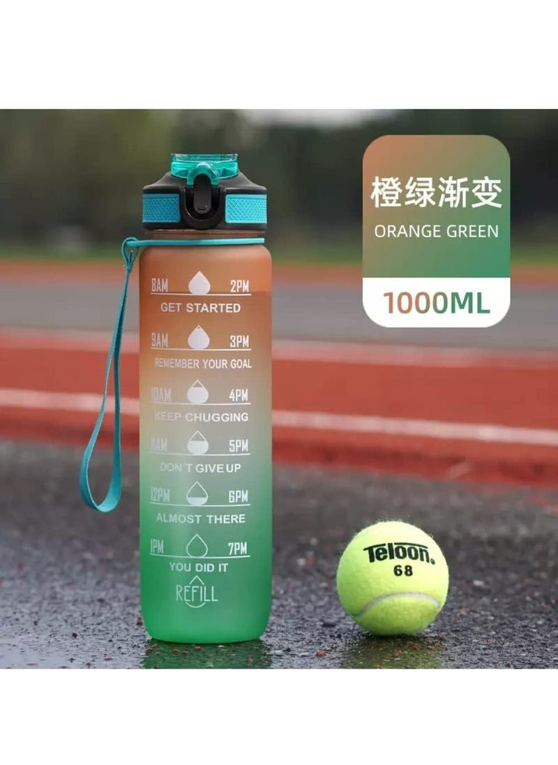MODERN HOME - Sport Water Bottle 1L 32oz with Motivational Time Marker Straw Strainer Tritan Plastic BPA Free Bottles for kids Fitness Gym Office Outdoor School Sports and Exercise Leak Proof - Image 1