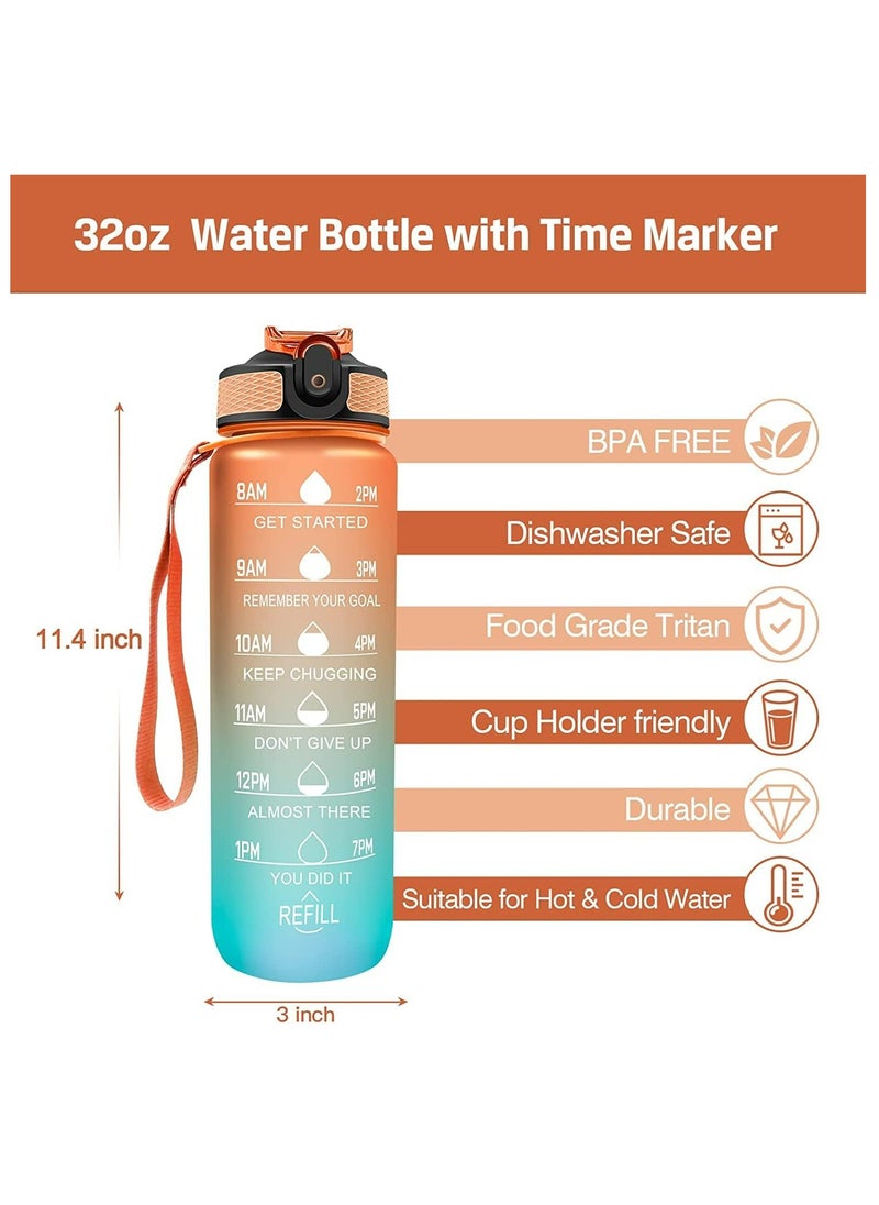 MODERN HOME - Sport Water Bottle 1L 32oz with Motivational Time Marker Straw Strainer Tritan Plastic BPA Free Bottles for kids Fitness Gym Office Outdoor School Sports and Exercise Leak Proof - Image 1
