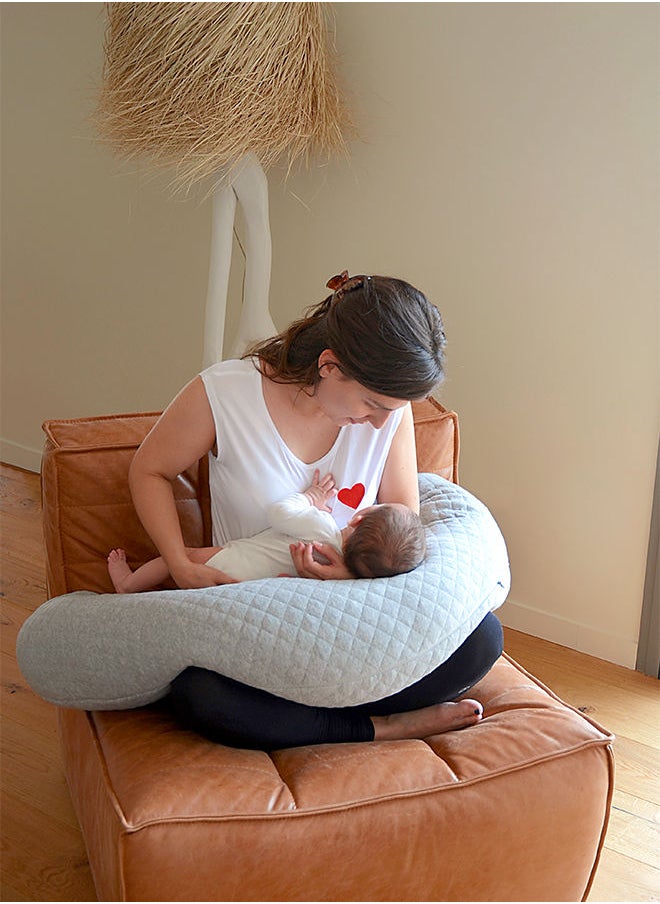 BEABA Big Flopsy Nursing Pillow, Pregnancy Pillow, Multifunctional Pregnancy Pillow, Suitable For Sleeping/Breastfeeding, Support, Relaxation And Comfort, Cotton Flower - Grey Mottled  - Image 4