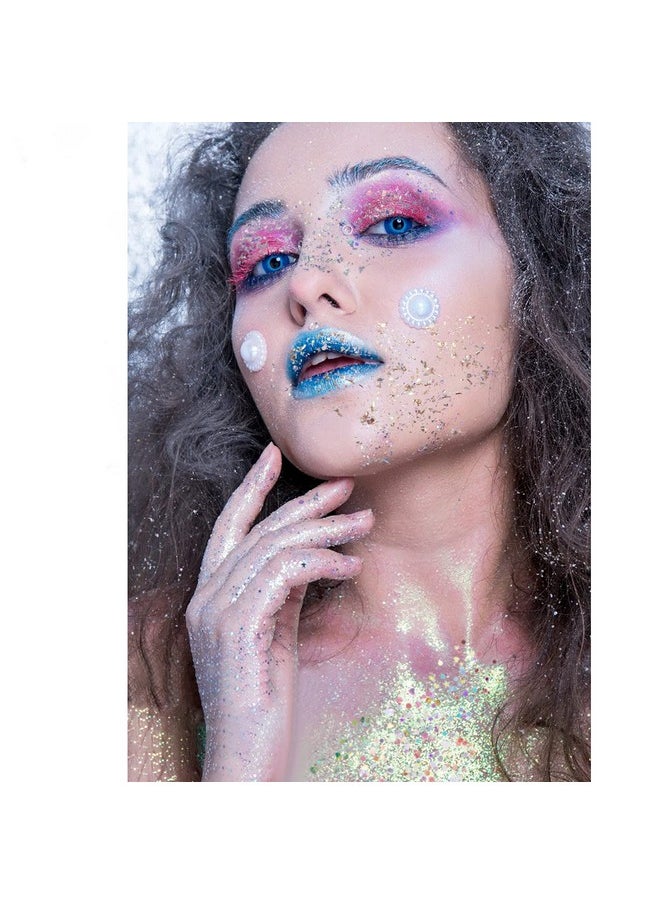 Aslanka - Chunky Glitter Gel, Mermaid Sequins Liquid Party Makeup Face Body Eye Hair Nail Cosmetic Festival Multishape Sequins Eyeshadow With Sponge Applicator No Need Glue Peach - Image 1