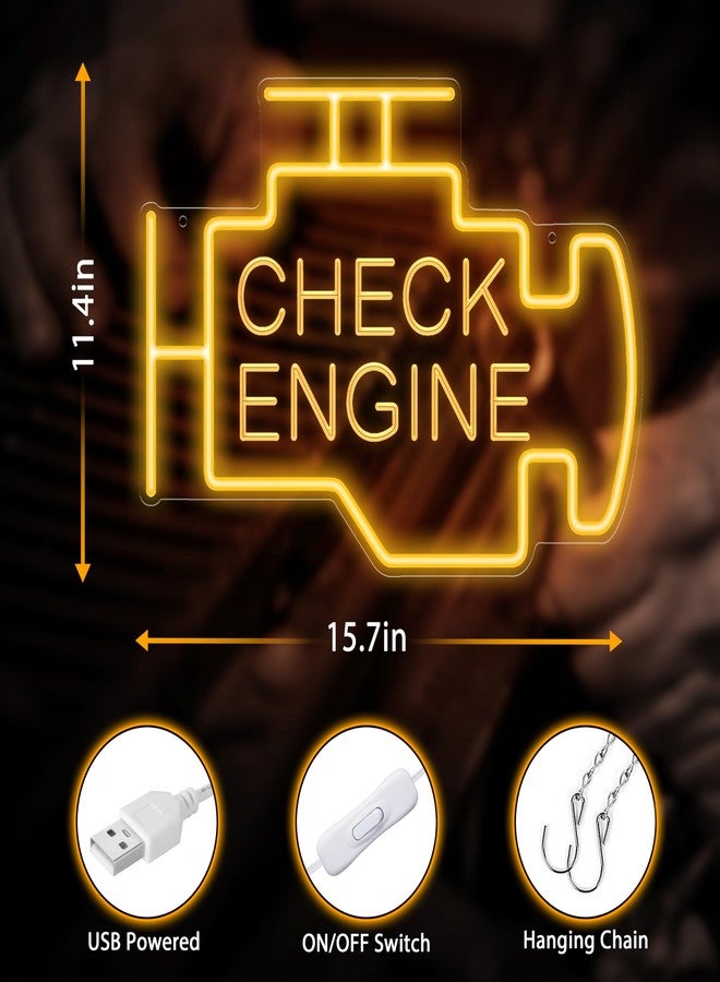 Kavaas Check Engine Neon Sign, LED Garage Sign for Car Room Decor | Check Engine Light Neon Sign for Garage Decor, Auto Repair Workshop, Man Cave - Best Gifts for Dad, Car Enthusiast (Golden Yellow) - Image 3