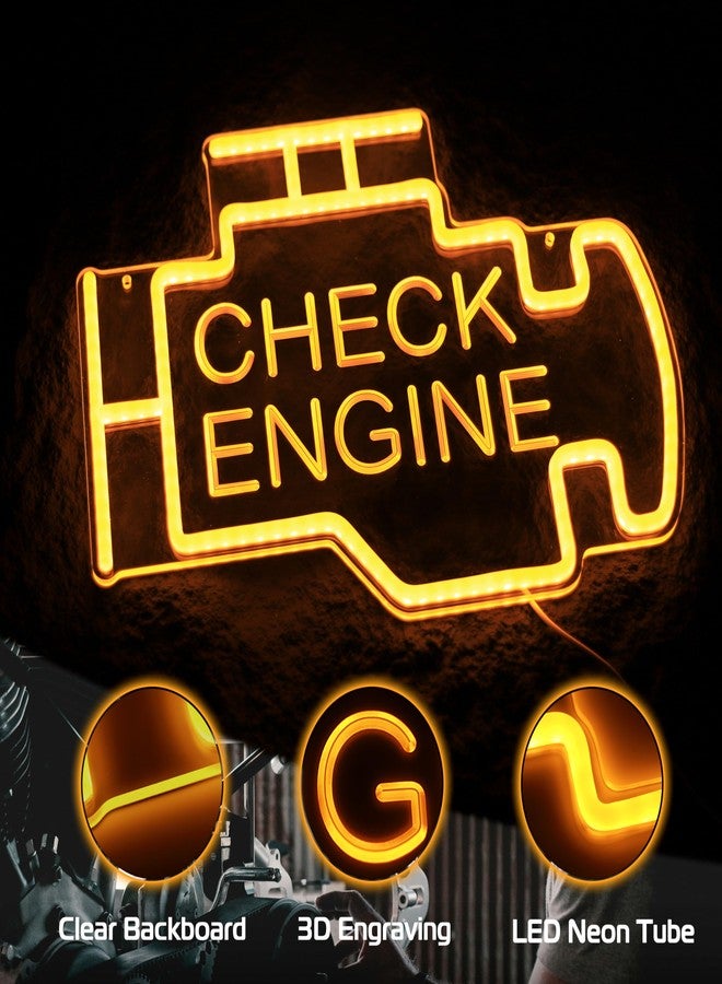 Kavaas Check Engine Neon Sign, LED Garage Sign for Car Room Decor | Check Engine Light Neon Sign for Garage Decor, Auto Repair Workshop, Man Cave - Best Gifts for Dad, Car Enthusiast (Golden Yellow) - Image 4